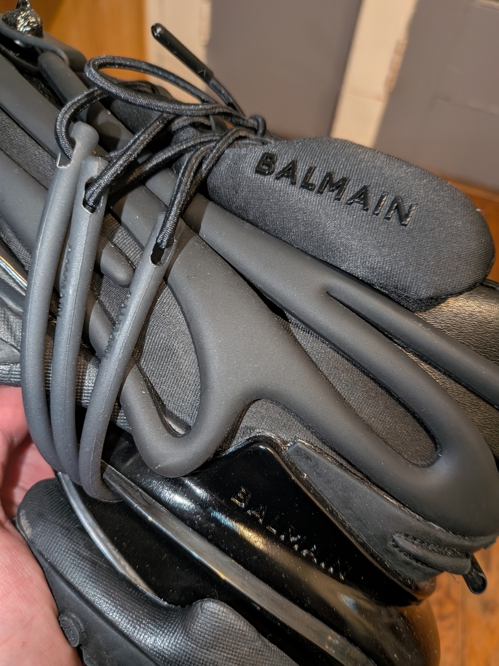 AUTHENTIC Balmain Men's Triple Black Unicorn Sneakers - Picture 4 of 6